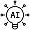 Home 79 Line icon of a lightbulb labeled AI surrounded by connected nodes