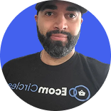 Home 20 Bearded man in a black cap and Ecom Circles t-shirt on a blue circle.