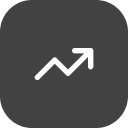 Home 33 Upward trending line graph icon on a dark rounded square.